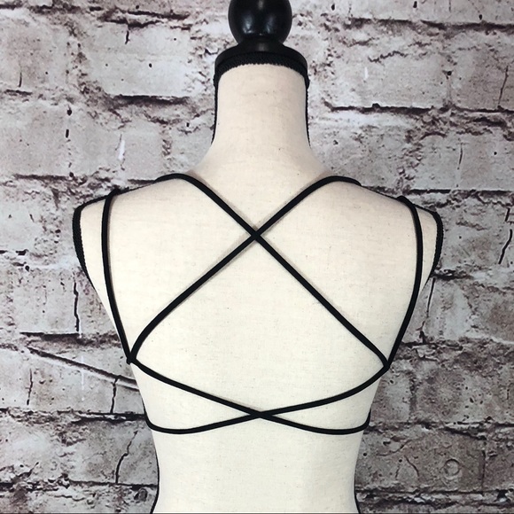 NEW Comfy Double Cross Strappy Back Black Bralette - Picture 2 of 5